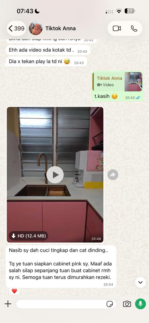 Testimoni pelanggan EUKA Living untuk projek kabinet dapur